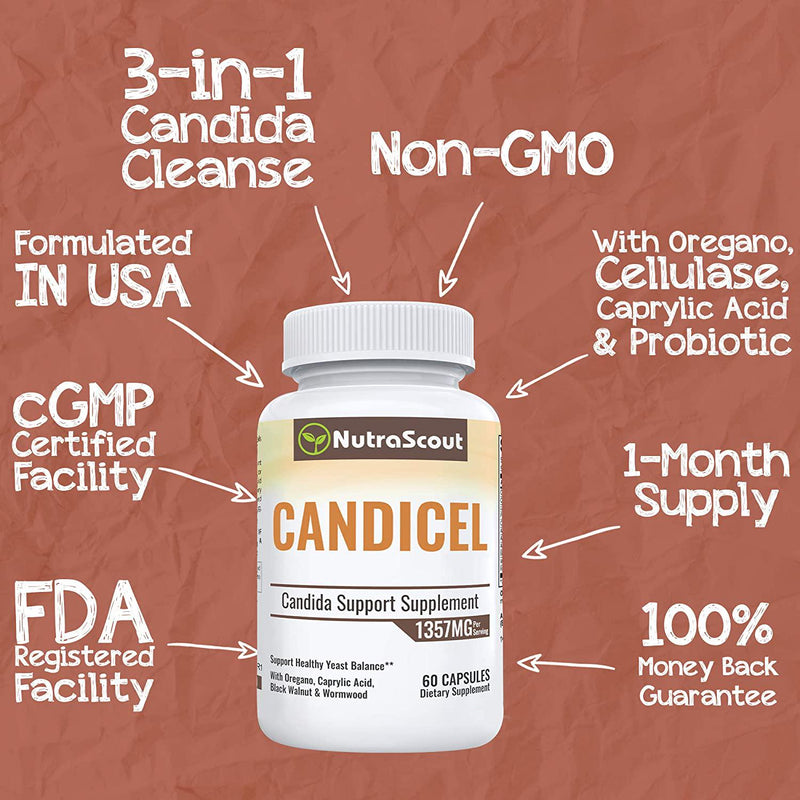 Candicel Women’s Balance Complex | 3-in-1 Extra Strength Intestinal Flora Support | Caprylic Acid, Oregano Oil, Digestive Enzymes and Probiotics | Women’s Health and Flora Balance | 60 Capsules