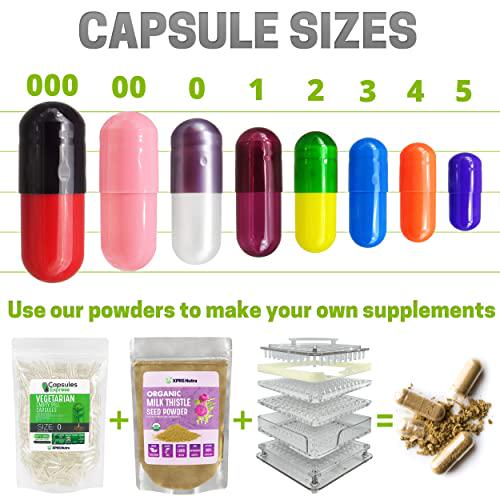 Capsules Express- Delayed Release Size 1 Empty Vegan Capsules Kosher and Halal - Vegetarian/Vegetable Pill Capsule - DIY Powder Filling (500)