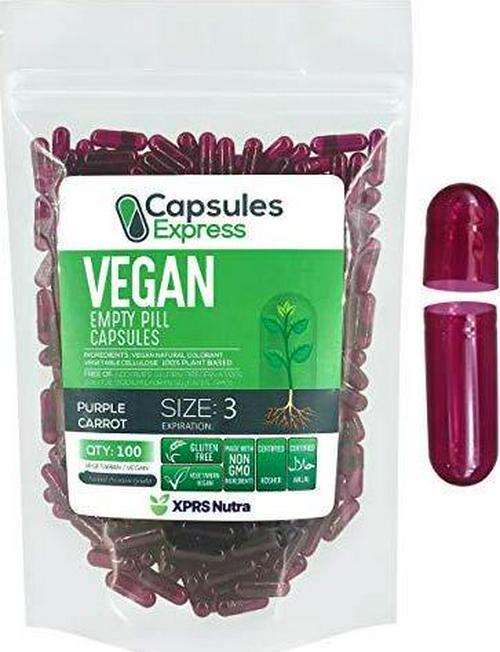 Capsules Express- Size 3 Purple Carrot Empty Vegan Capsules - Vegetarian/Vegetable Pill Capsule - DIY Powder Filling (100)