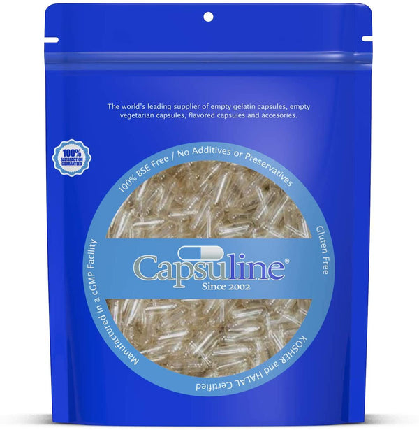Capsuline - Size 0 Empty Gelatin Capsules - 500 Count - Manufactured in North and South America - Kosher and Halal Certified - Gluten Free