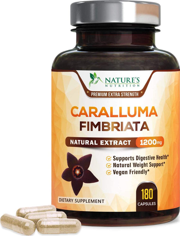 Caralluma Fimbriata Extract Highly Concentrated 1200mg - Natural Endurance Support, Best Vegan Supplement for Men and Women, Non-GMO - 180 Capsules