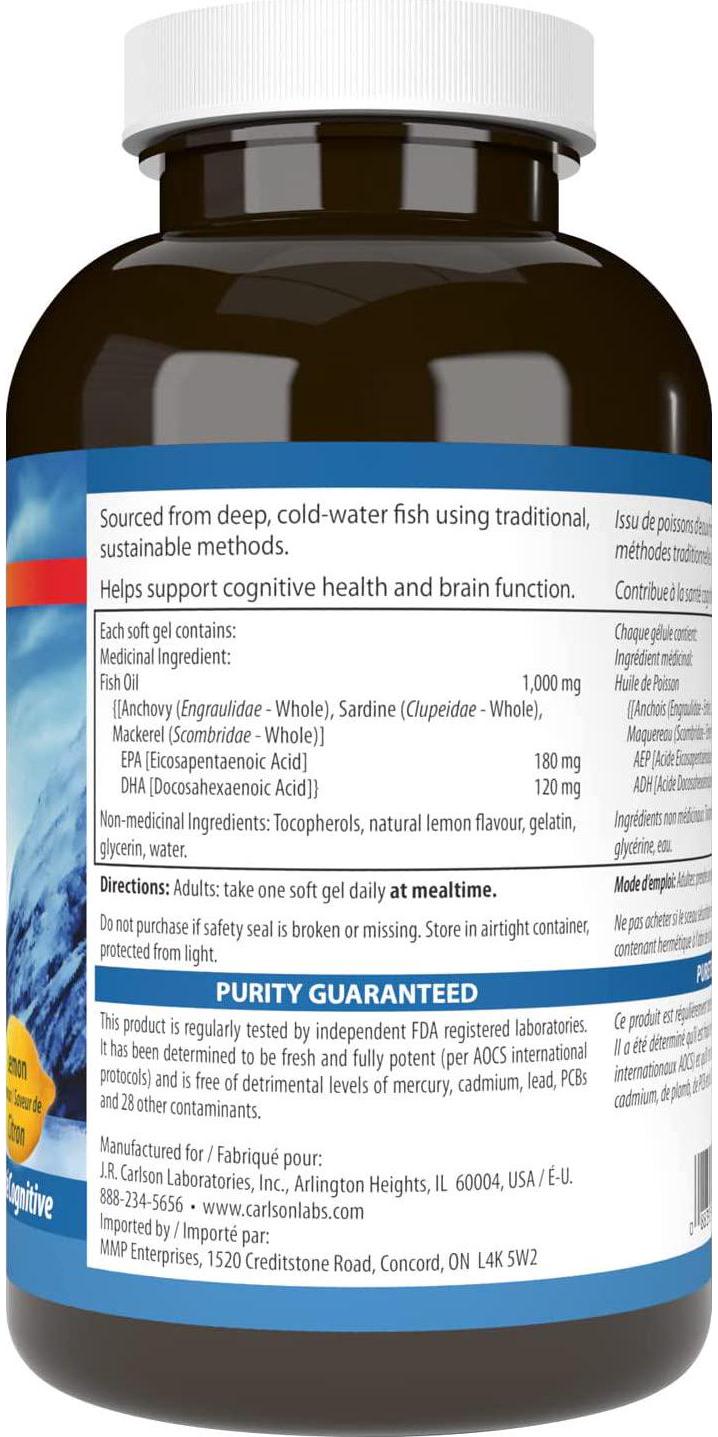 Carlson - The Very Finest Fish Oil, 700 mg Omega-3s, Norwegian Fish Oil Supplement, Wild Caught Omega 3 Fish Oil, Sustainably Sourced Fish Oil Capsules, Omega 3 Supplement, Lemon, 240 Softgels