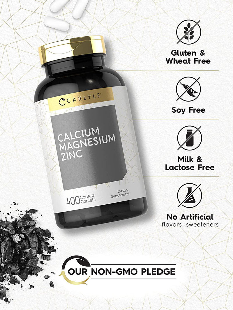 Carlyle Calcium Magnesium Zinc | 400 Caplets | Vegetarian, Non-GMO, Gluten Free Supplement