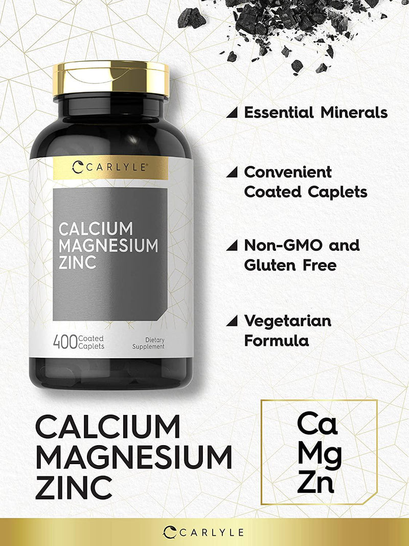 Carlyle Calcium Magnesium Zinc | 400 Caplets | Vegetarian, Non-GMO, Gluten Free Supplement