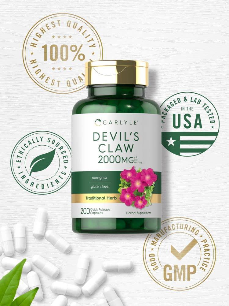 Carlyle Devils Claw 600 mg (200 Capsules) – Concentrated Root Extract, Non-GMO, Gluten Free Supplement
