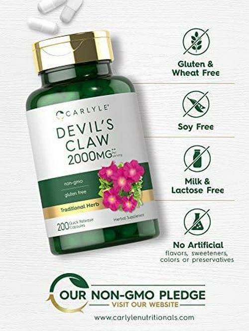 Carlyle Devils Claw 600 mg (200 Capsules) – Concentrated Root Extract, Non-GMO, Gluten Free Supplement