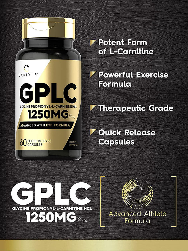 Carlyle GPLC 1250 mg 60 Capsules | Glycine Propionyl-L-Carnitine HCL | 100% Pure, Highest Potency Supplement for Healthy Blood Flow