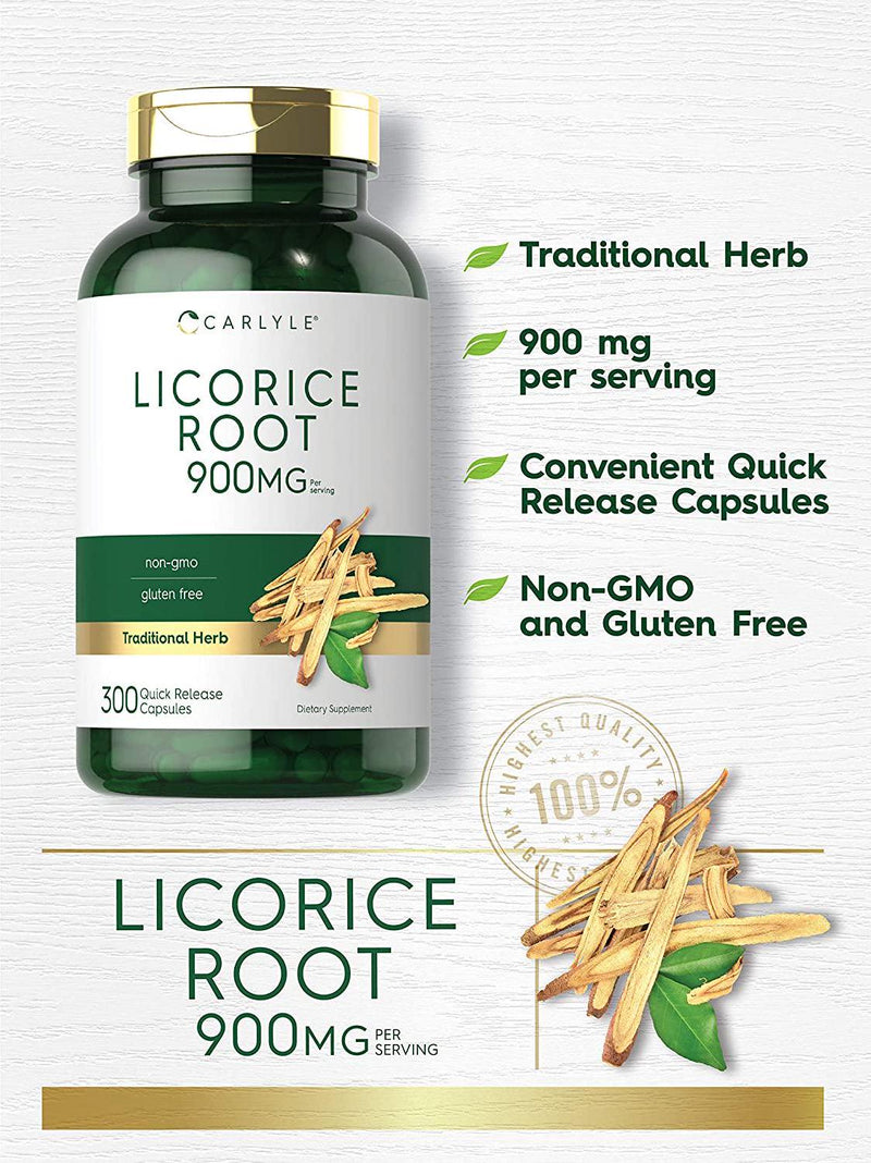Carlyle Licorice Root Capsules 900 mg | 300 Count | Root Extract Supplement | Non-GMO, Gluten Free