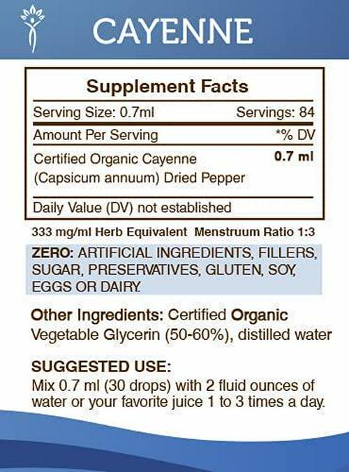 Cayenne Alcohol-Free Liquid Extract, Organic Cayenne (Capsicum annuum) Dried Pepper Tincture Supplement (2 FL OZ)