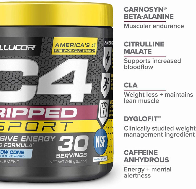 Cellucor C4 Ripped Sport Pre Workout Powder + Thermogenic Fat Burner, Fat Burners For Men and Women, Weight Loss and Energy, Arctic Snow Cone, 30 Servings - Nsf Certified For Sport,8.74 Oz,Pack Of 1