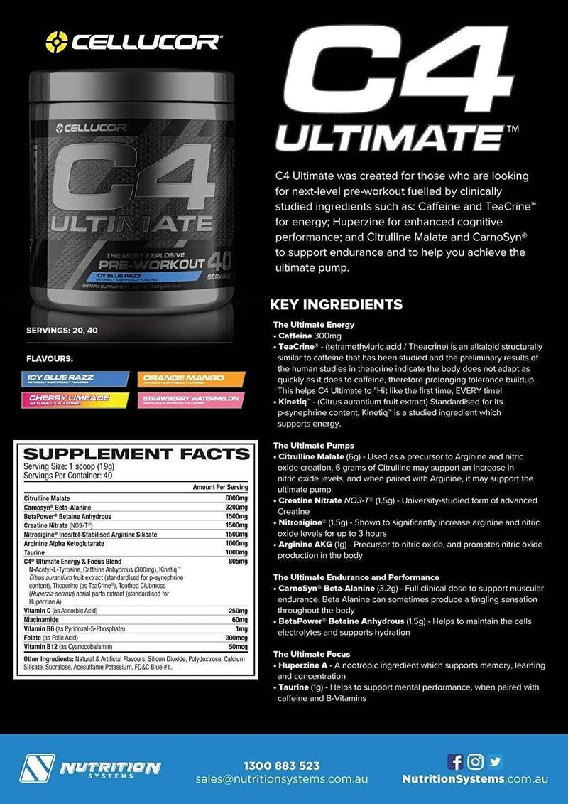 Cellucor C4 Ultimate Strawberry Watermelon Pre Workout Powder 20 Servings