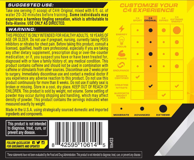 Cellucor ID Series C4 Pre Workout Original Strawberry Margarita Dietary Supplement 60 Servings