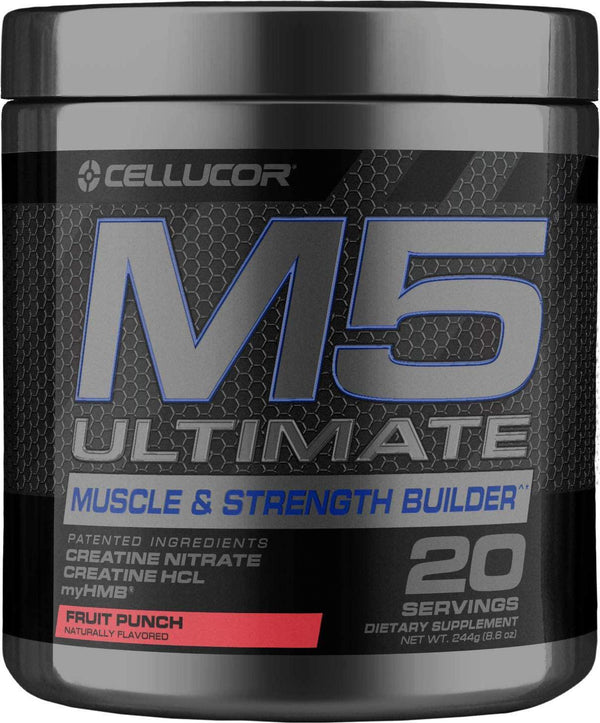 Cellucor M5 Ultimate Post Workout Powder Fruit Punch, Muscle and Strength Building Supplement, Creatine Monohydrate + Creatine Nitrate + Creatine HCL + HMB, 20 Servings, 8.6 Ounce