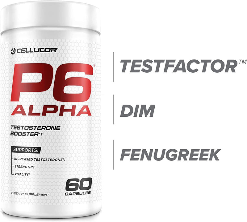 Cellucor P6 Alpha Testosterone Booster for Men - Boost Lean Muscle Growth and Strength | Natural Test Booster Supplement w/ TESTFACTOR, DIM and Fenugreek - 60 Veggie Capsules