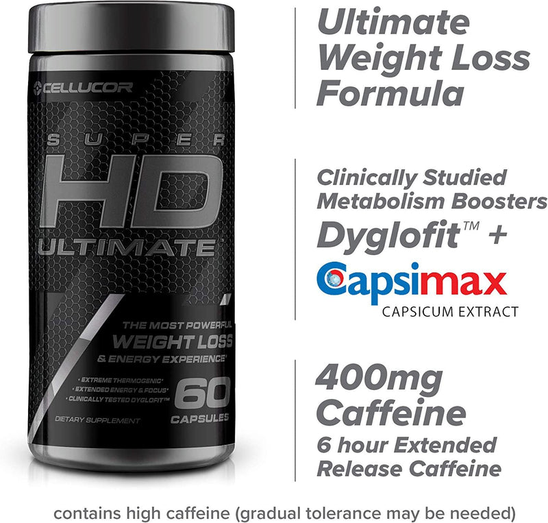 Cellucor Super HD Ultimate Thermogenic Fat Burner and Weight Loss Supplement with Caffeine and Natural Metabolism Boosters, 60 Count Capsules