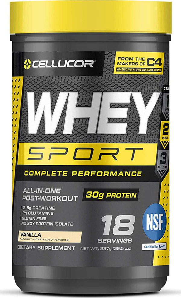 Cellucor Whey Sport Protein Powder Vanilla | Post Workout Recovery Drink with Whey Protein Isolate, Creatine and Glutamine | 18 Servings