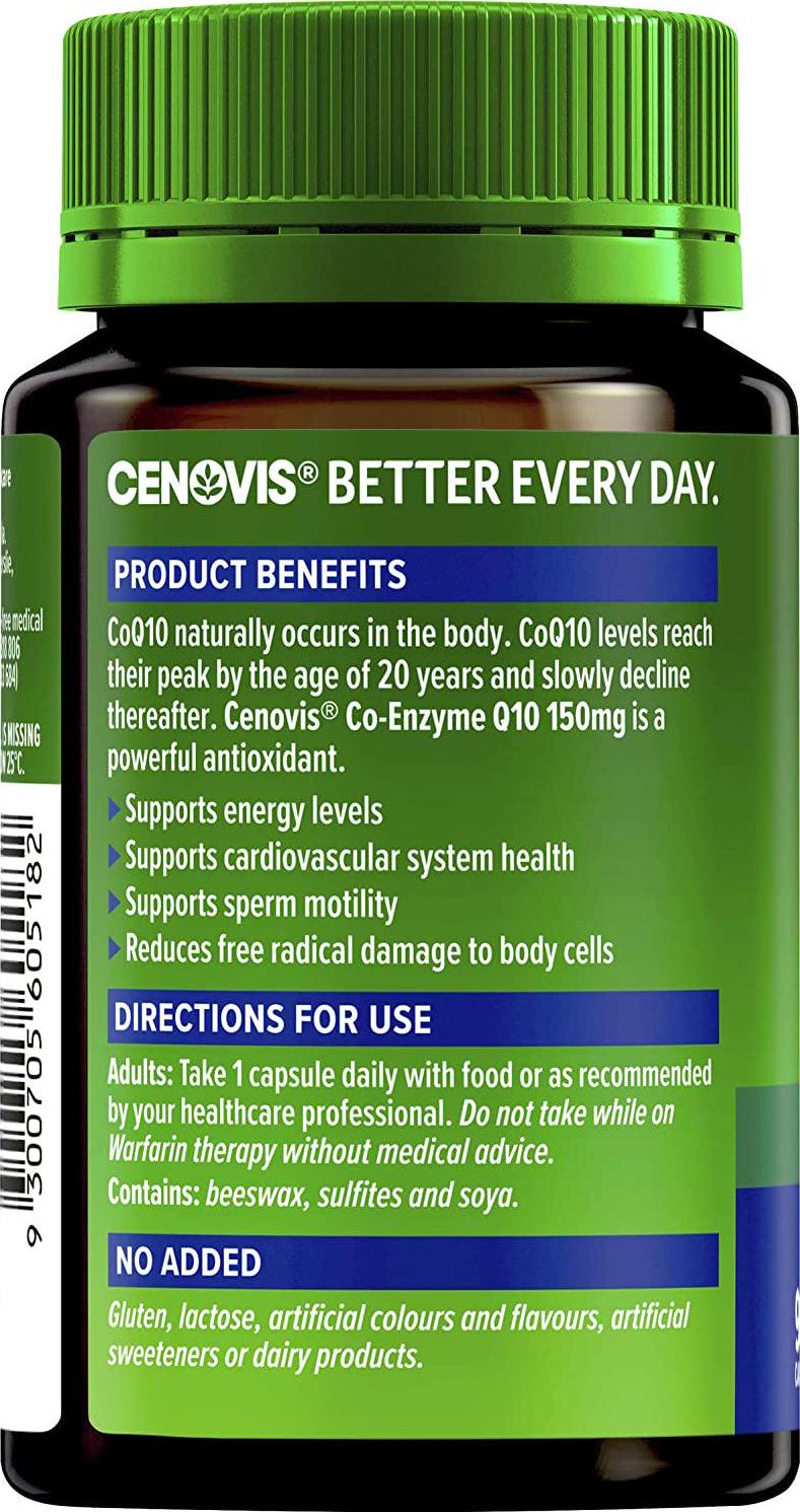 Cenovis Co-Enzyme Q10 150mg - A Powerful Antioxidant - Supports Energy Levels - Supports Heart Health, 90 Capsules