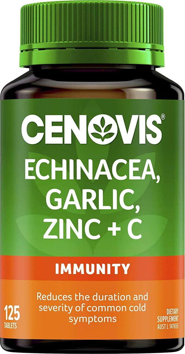Cenovis Echinacea, Garlic, Zinc + C - Reduces Duration and Severity of Common Cold Symptoms - Antioxidant, 125 Tablets, Mostly Green (Pack of 1)