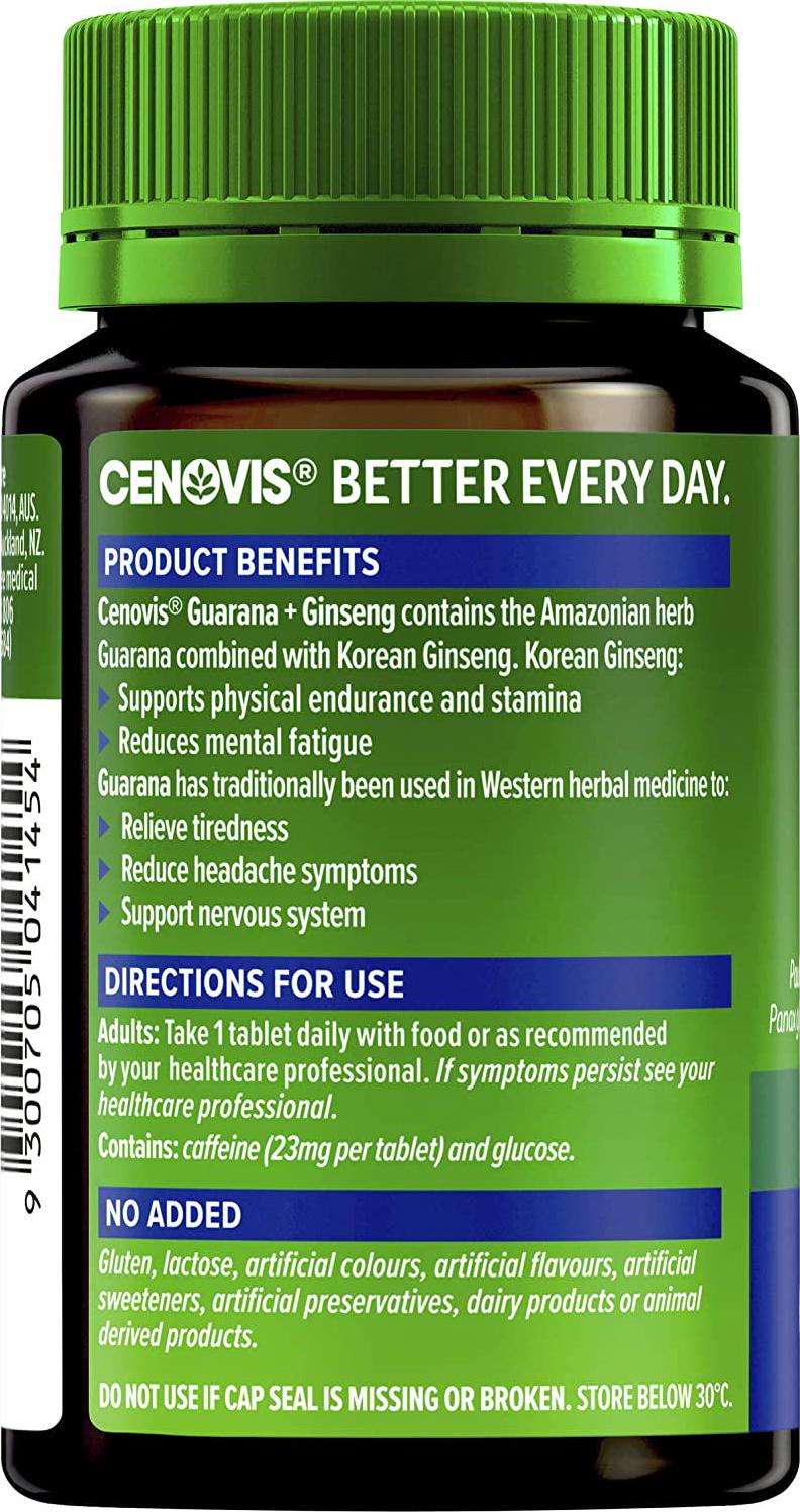 Cenovis Guarana and Ginseng for reducing mental fatigue and supporting stamina, 60 Tablets