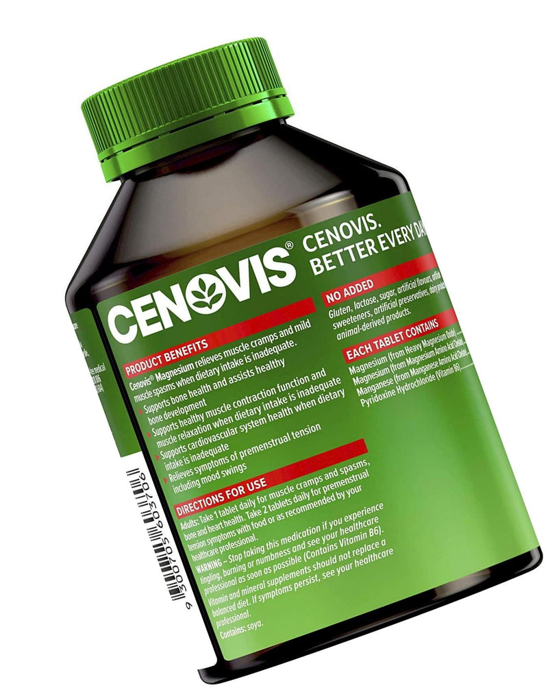 Cenovis Magnesium Tablets Muscle Health Supplement - Relieves muscle cramps and mild muscle spasms when dietary intake is inadequate, 200 Pack