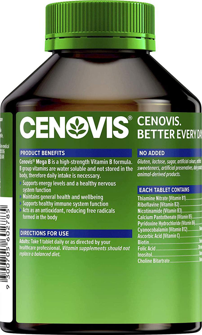 Cenovis Mega B - High strength Vitamin B Tablets - Supports Energy Levels - Supports Nervous System, 200 Tablets