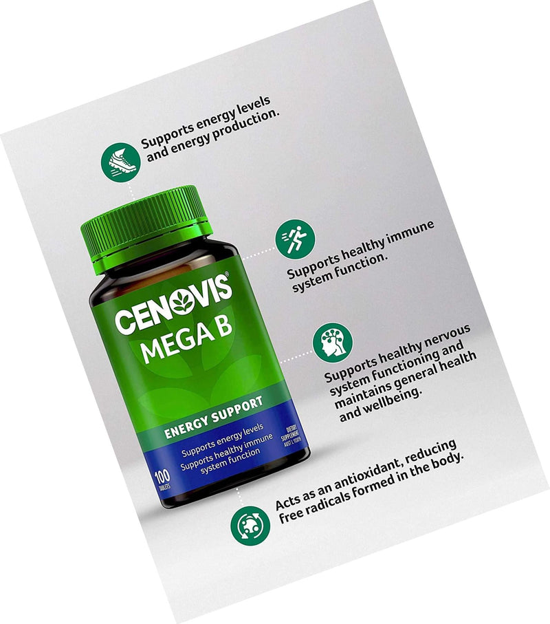 Cenovis Mega Vitamin B Tablets with B3, B6, B12 + Biotin for Energy, 100 Tablets