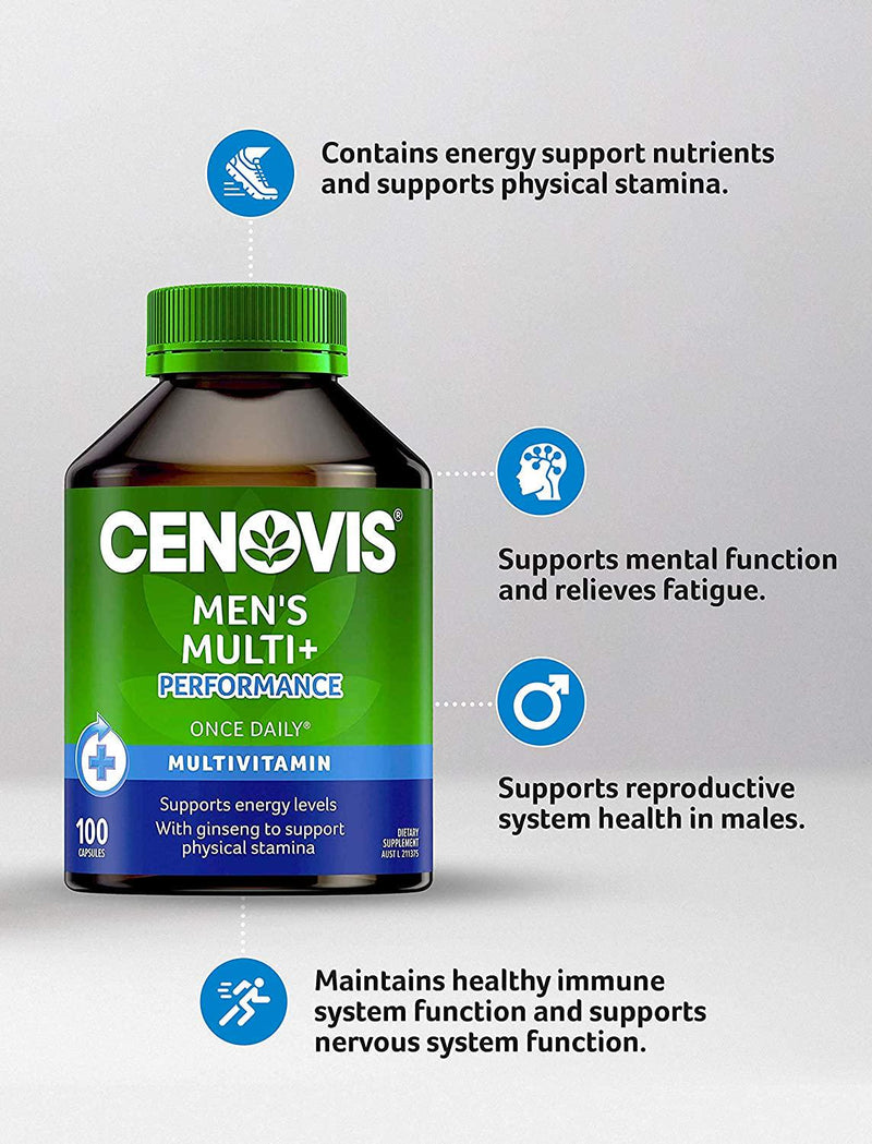 Cenovis Men s Multivitamin + Performance - Supports Mental Function and Physical Stamina - Relieves Fatigue, Multi Vitamin 100 Capsules