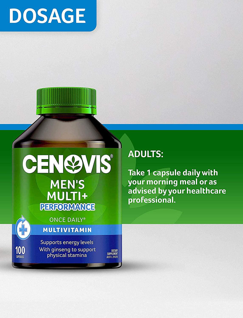 Cenovis Men s Multivitamin + Performance - Supports Mental Function and Physical Stamina - Relieves Fatigue, Multi Vitamin 100 Capsules