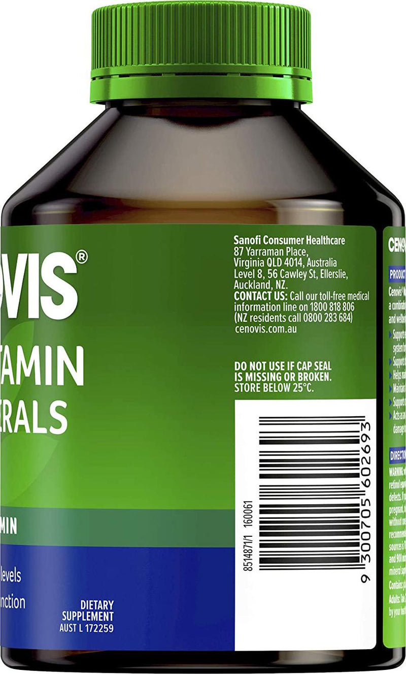 Cenovis Multivitamin and Minerals - Supports energy levels and healthy immune system function, Multi Vitamin 200 Tablets