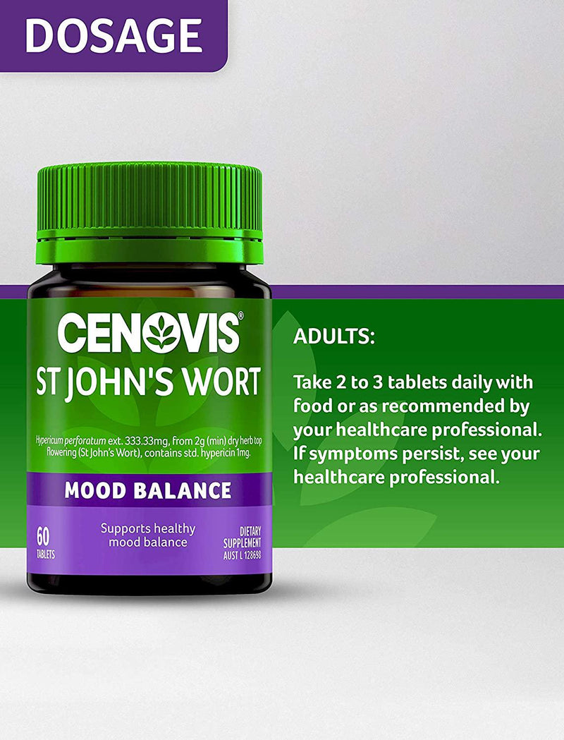 Cenovis St John s Wort - support healthy mood balance - decreases symptoms of mild anxiety, 60 Tablets