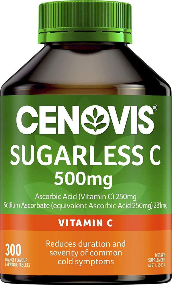 Cenovis Sugarless C 500mg - Chewable Vitamin C Tablets - Relieves the Severity of Common Cold Symptoms, 300 Tablets (Pack of 1)