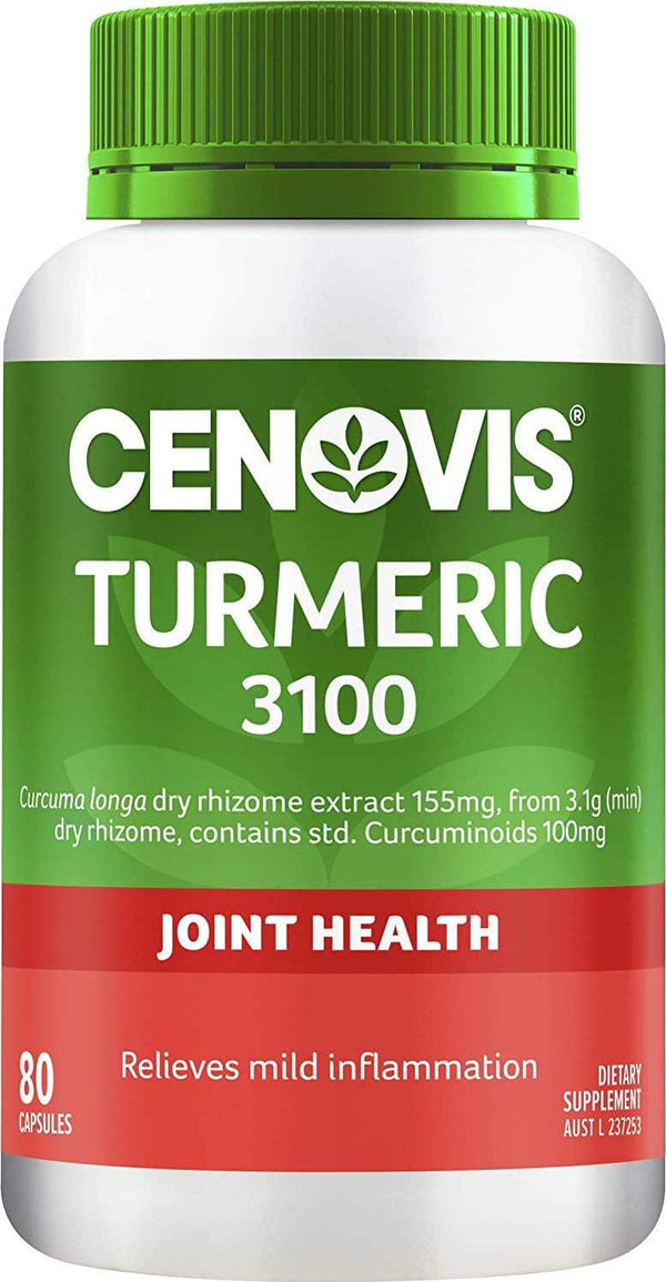 Cenovis Turmeric 3100 with Curcuminoids for Joint Health, Relieve mild joint pain and inflammation, Support liver health used in traditional western herbal medicine, 80 Capsules