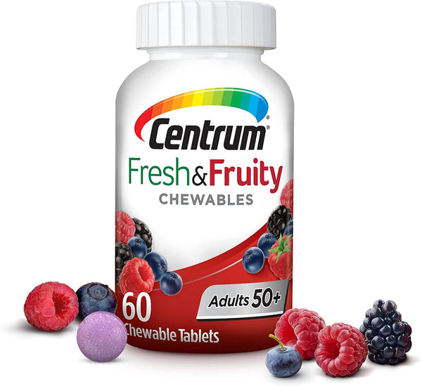 Centrum Adults 50+ Fresh and Fruity Chewables Multivitamin, Multimineral Supplement, Mixed Berry, 60 Count