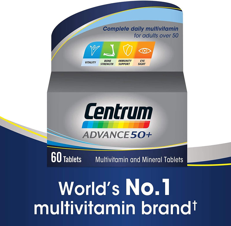 Centrum Advance 50 Plus Multivitamins and Minerals tablet | 60 tablets (2 months supply) | 24 key nutrients Vitamins and Minerals for men and women over 50 | Vitamin D | Complete from A - Zinc*