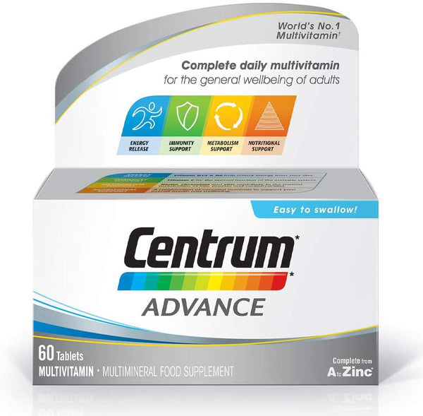 Centrum Advance Multivitamins and Minerals Tablet | 60 Tablets (2 Months Supply) | 24 Key nutrients Vitamins and Minerals for Men and Women | Vitamin D | A-Z multivitamins, Cranberry