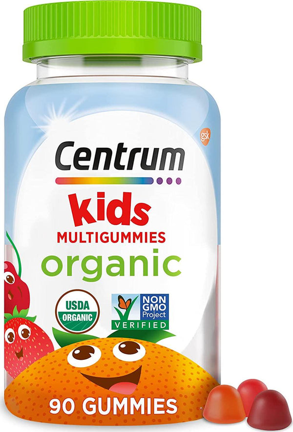 Centrum Kids' Organic Multigummies, Kids Multivitamin Gummies, Organic Multivitamin for Kids with Essential Nutrients for Immune Support, Muscle Function, and Brain Health(2) - 90 Count