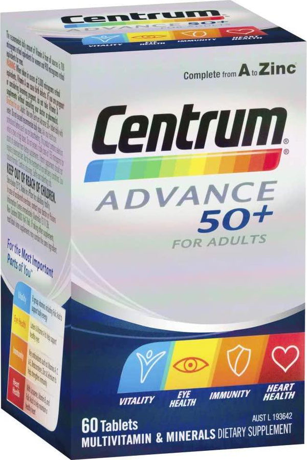 Centrum Multivitamin and Multimineral 50 Plus Tablets, Multi, 60 count, Pack of 60