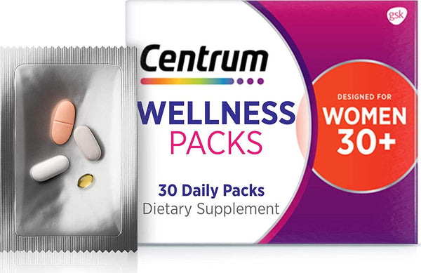 Centrum Wellness Packs Daily Vitamins for Women in Their 30s, Women’s Vitamins with Complete Multivitamin, Vitamin D Supplements, Collagen I and III, Vitamin C 1000mg with Rose Hips - 30 Packs/1 Month