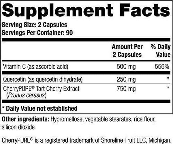 Cerasus CQ Tart Cherry Supplement with Vitamin C and Quercetin (90 Day Supply - 180 Capsules)