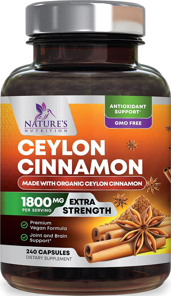 Certified Organic Ceylon Cinnamon (Made with Organic Ceylon Cinnamon) 1800mg - Organic Sri Lanka Ceylon Cinnamon Powder Caps - Best Vegan True Cinnamon Cinnamomum Verum Vitamins - 2400 Capsules