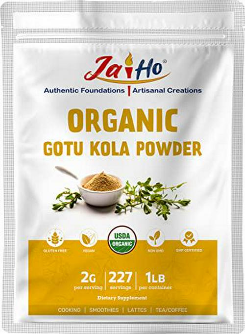 Certified USDA Organic Gotu Kola Powder - 1 LB - Gluten Free, Vegan, Non-GMO - Resealable Zip Lock Pouch - by Jai Ho