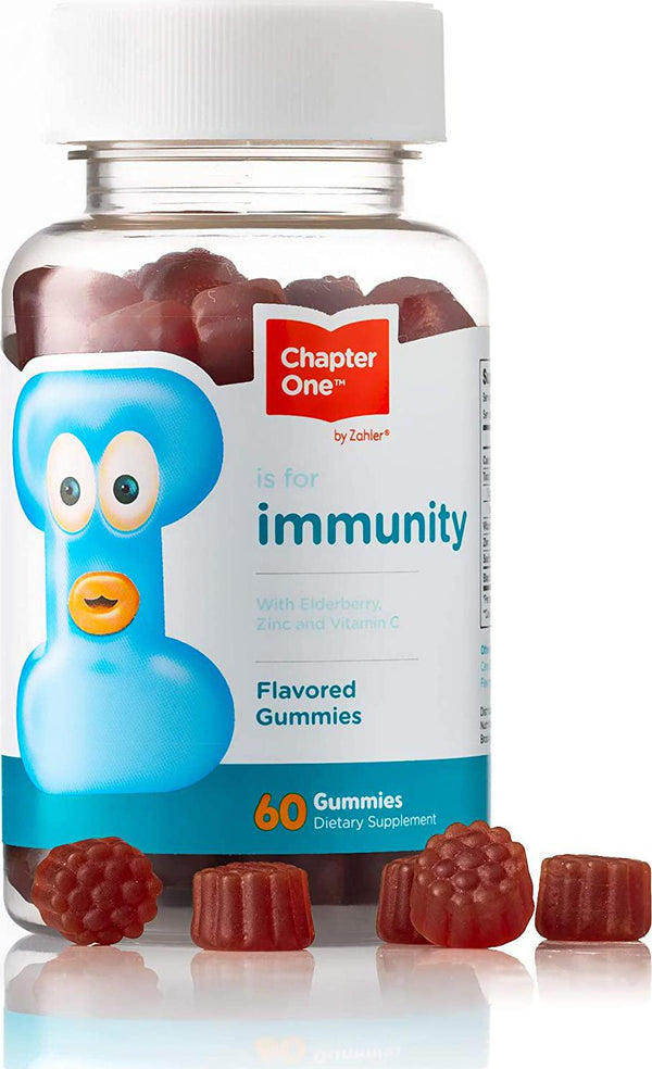 Chapter One Immune Support Gummies, Elderberry, Zinc and Vitamin C, Certified Kosher, 60 Flavored Gummies