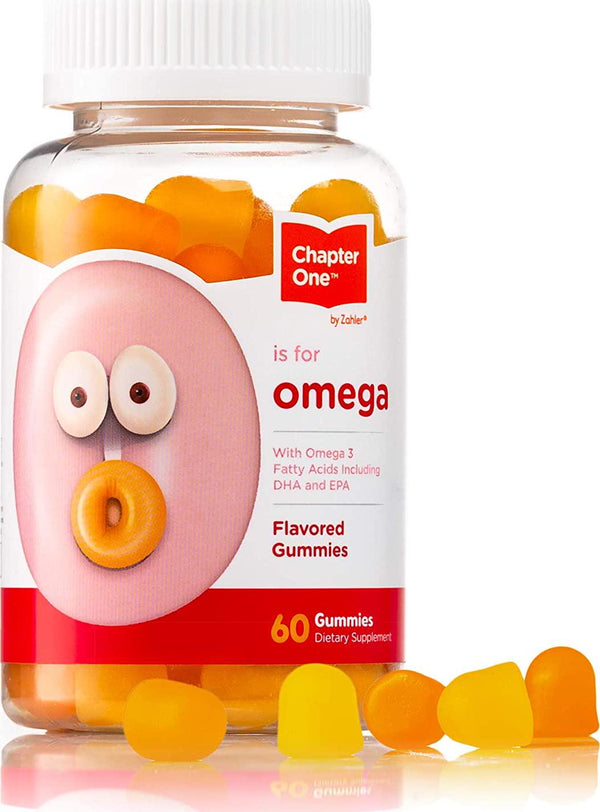Chapter One Omega 3 Gummies, Chewable Omega Gummies with DHA and EPA, Certified Kosher, 60 Flavored Gummies