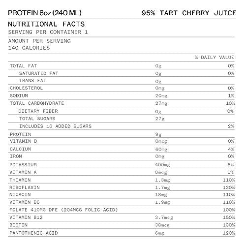 Cheribundi Tart Cherry Juice with Vitamin B and Whey Protein for Maximum Workout | 45 Cherries per 8oz Serving - Protein - 8oz, 12 Pack