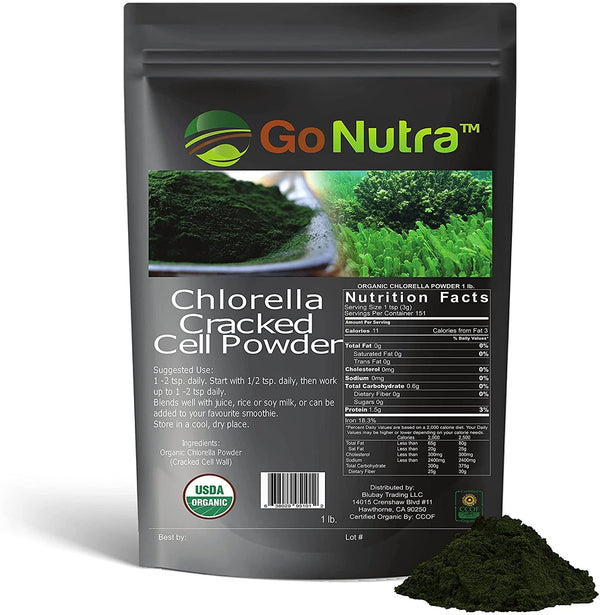 Chlorella Powder 1 lb Organic, raw, Non-GMO. 100% Pure Cracked Cell Wall Green Superfood High Protein Chlorophyll for Smoothie Vegan Supplement