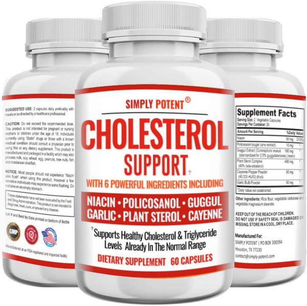 Cholesterol Support Supplement for Heart Health with Niacin and Garlic Powder, Helps Lower High Cholesterol Bad LDL and Triglyceride Naturally, High Cholesterol Reducing Supplement, 60 Capsules