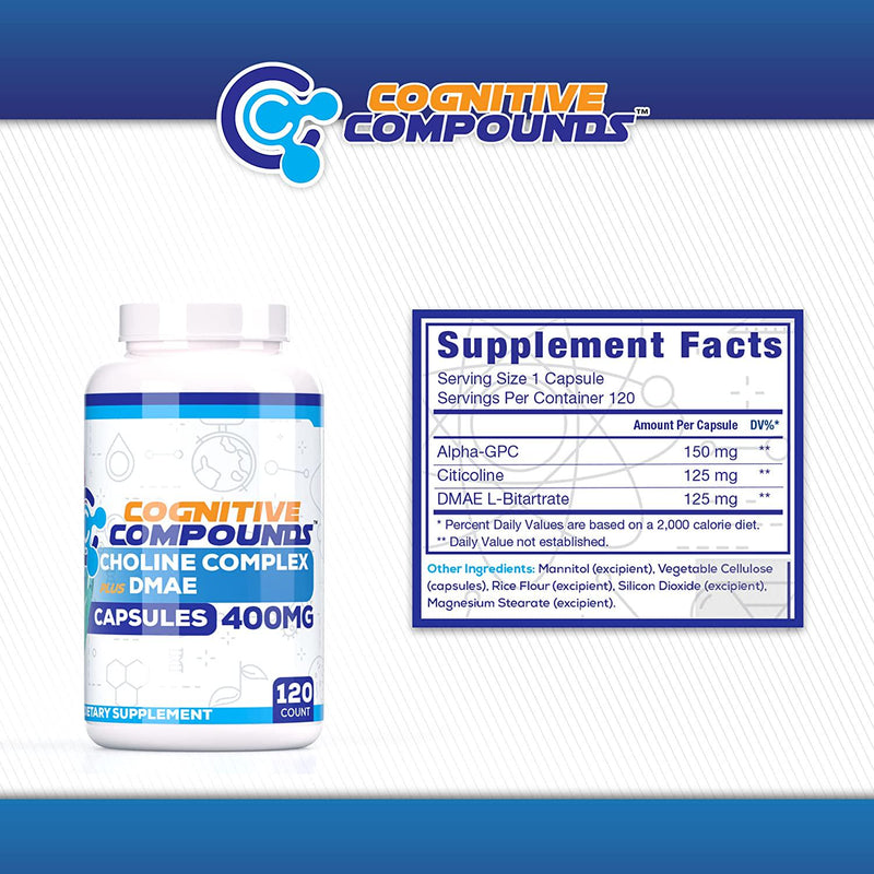 Choline Complex + DMAE - Nootropic Brain Health Supplement - 120 Count - Cognitive Compounds