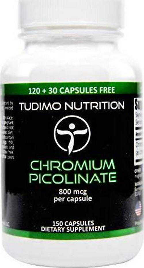 Chromium Picolinate 800mcg 150 pcs (4+ Month Supply) of Rapidly Disintegrating Capsules, Each with 800 mcg of Premium Quality Chromium Picolinate Powder, by TUDIMO