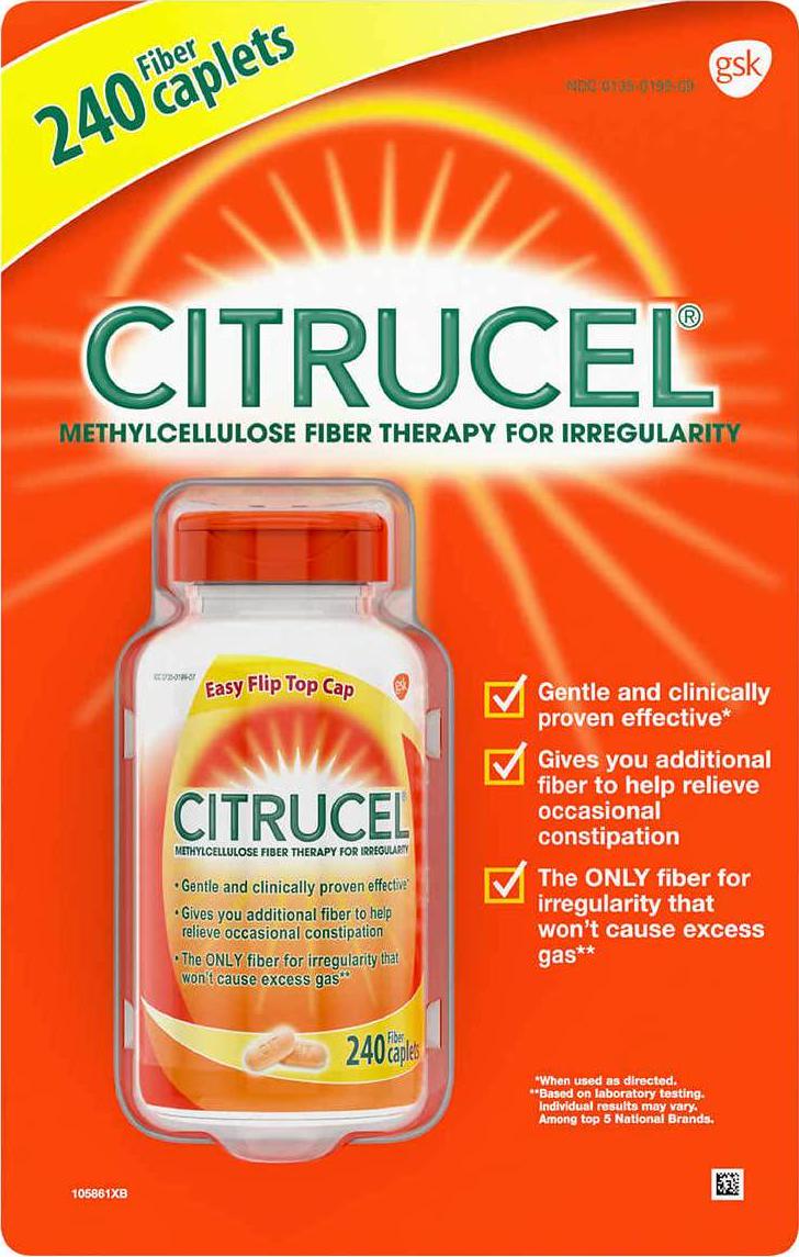 Citrucel w/SmartFiber Methylcellulose Fiber Therapy Caplets, 1Pack (240-Count Each) Bkdlwl