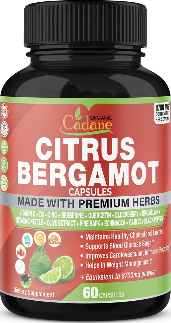Citrus Bergamot Extract Capsules 8700mg and VitaminC, D3, Zin.C, Berberine, Quercetin, Elderberry, Bromelain, Olive and More | High Cholesterol Levels Lowering | Promotes Blood Sugar Pressure